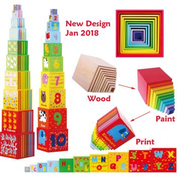 TOWO Caja apilable madera - Cubos apilables del Alfabeto de Madera para Aprender los números, Aprender Colores y Animales - Juguete Educativo 2 años - Juguetes montessori educativos