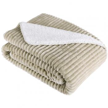 LANGRIA Manta Suave de Franela Tacto Agradable Aterciopelada Esponjosa con Diseño a Rayas Cálida Ligera Lavable en Lavadora Manta Decorativa para Sofá Cama para Invierno