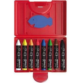 Pelikan - Crayones de Cera Natural, 8 Colores, Estuche Plastico, Forma Triangular Ergonómica, Para Niños, Para Dibujo