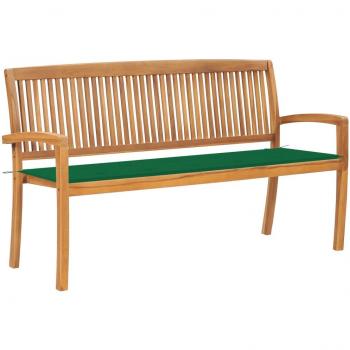 Stackable Garden Bench with Cushion 62.6 Solid Teak Wood
