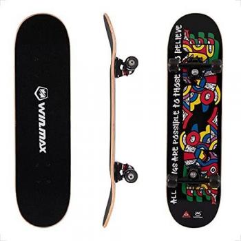 WIN.MAX Completo Skateboard para Principiantes 31x8 7 Capas Monopatín de Madera de Arce con rodamientos ABEC-7 Tabla de Skateboard