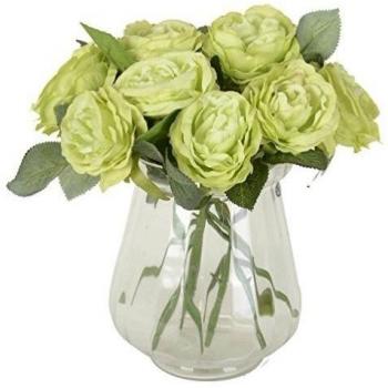 1x rosa artificial flores artificiales para la decoración del hogar sin jarrón y cesta, 1Bunch de flores, de color verde claro