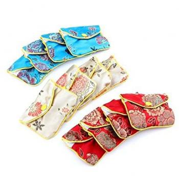 OULII Bolsas de regalo chino tradicional brocado moneda monedero bordado bolsa joyas bolsa, paquete de 12