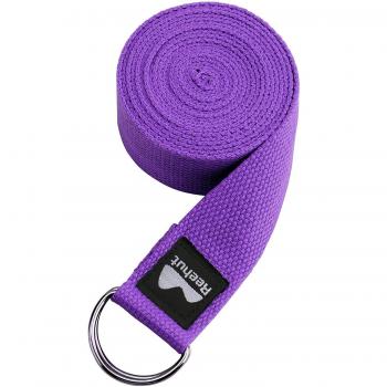 REEHUT Correa para Yoga - Cinturón con Hebilla Metal D-Anillos de Poliéster Algodón Resistente para Ejercicios de Estiramiento, Fitness, Pilates y Flexibilidad