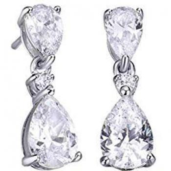 VIDAL & VIDAL Pendientes Plata baño Platino Circonitas