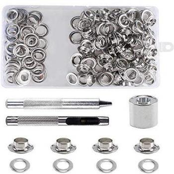 Gasea 100pcs Kit de Ojetes de Metal, Diámetro interior 10mm Herramientas de Ojetes de Arandelas Kit de Inoxidable Cobre- Plata