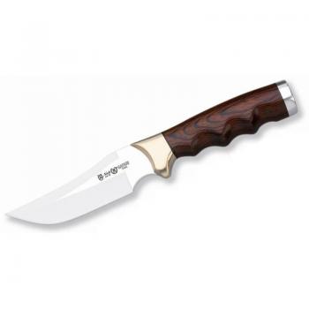 Cuchillo de Supervivencia Safari 9402 Miguel Nieto con Hoja de Acero de 17 cm y Mango de Madera Stamina y Olivo, Incluye Funda de Piel Marrón