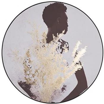 Cuadro Lienzo Mujer Enmarcado Madera Blanco y Dorado Ø 70 cm