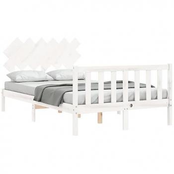 Estructura de Cama de Matrimonio con Cabecero Blanco en Madera Maciza