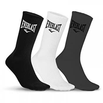 Pack de 3 Pares de Calcetines Altos Everlast para Hombre en Colores Blanco, Negro y Gris - Talla 43-46 - Resistentes y Flexibles para Deporte y Boxeo