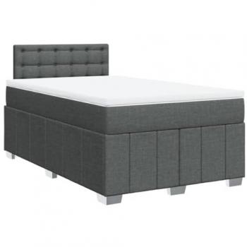 Cama box spring con colchón tela gris oscuro 120x190 cm