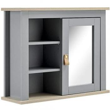 kleankin Armario de Baño con Espejo Armario Auxiliar de Pared con 1 Puerta y Estantes Ajustables Espacio de Almacenaje para Cocina Recibidor 60x19x49 cm Gris