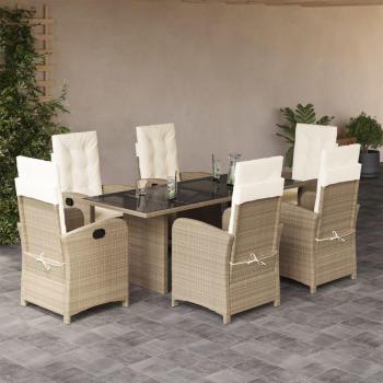 7-Piece Beige Poly Rattan Garden Dining Set with Cushions
