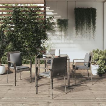 5-Piece Grey Poly Rattan Garden Dining Set with Cushions