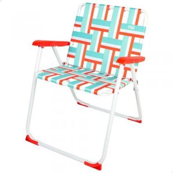 AKTIVE Silla de playa plegable estilo retro multicolor, tejido poliéster elástico y transpirable, dimensiones 47 x 62 x 77 cm, peso máximo soportado 110 kg, con topes antivuelco