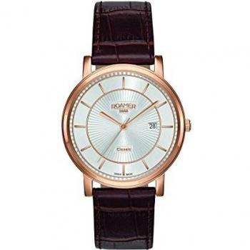 Roamer Men's Quartz Watch with Silver Dial Analogue Display and Brown Leather Strap 709856 49 17 07