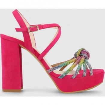 Sandalias con plataforma de mujer en ante de color rosa