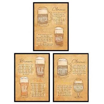 Pack de Posters Vintage de Cervezas y Chupitos - Láminas para Decoración de Bares - Tamaño A3 Sin Marco