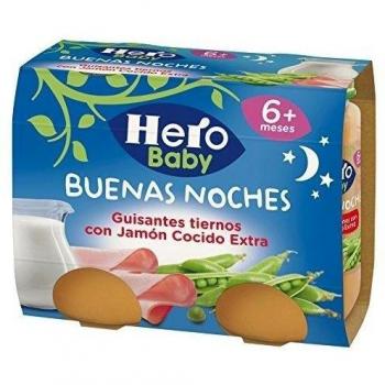 Hero Baby Buenas Noches Tarritos de Guisantes Tiernos con Jamón Cocido, Pack de 2 x 190g