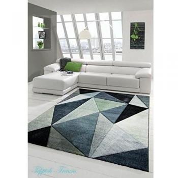 Sala de estar diseñador Alfombra Alfombra contemporánea alfombras de pelo bajo con el patrón de diamantes de recorte de contorno gris verde crema Negro Größe 160x230 cm