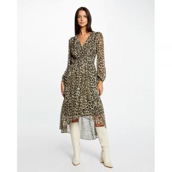 Morgan - Vestido midi cruzado estampado leopardo con diseño de leopardo