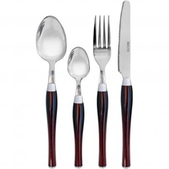 Bergner Cubertería de 24 Piezas en Acero Inoxidable con Mango en Color, Burgundy, Centimeters