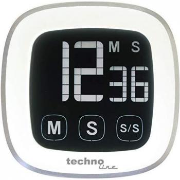Temporizador Digital de Cocina Technoline KT 400 con Pantalla Táctil y Soporte Magnético, Plástico Blanco, 7.6 x 2.5 x 7.6 cm