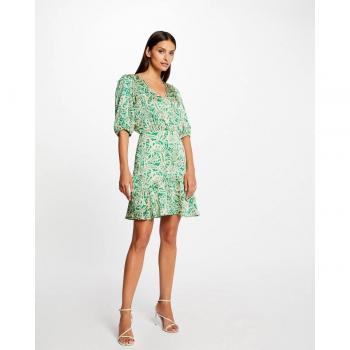 Morgan - Vestido de satén estampado con volantes y entallado