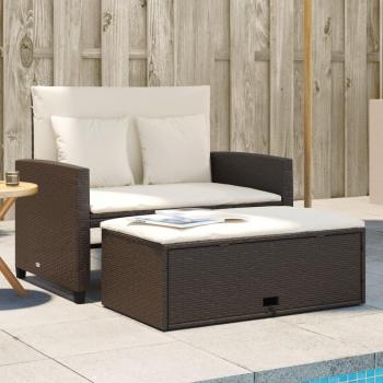 2-Seater Brown Poly Rattan Garden Sofa with Cushions