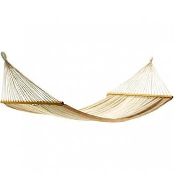 Jobek 25540 hamaca con palo de madera CLASSIC XXL, 100% bio-algodón, beige marrón verde