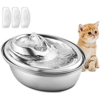 PUPPY KITTY 2 L Fuente para Gatos de Acero Inoxidable,Bebedero Gatos Automático, Silencioso, Fuente Agua para Gatos y Perros con 3 Filtros Fuente Gatos y 2 Tapones de Silicona