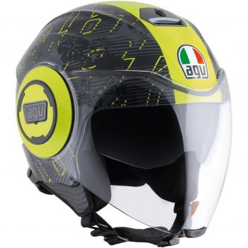 AGV Casco Moto Fluid E2205 Top, Ibiscus Gunmetal/Amarillo, L