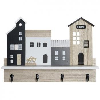 Estantería con Perchero DKD Home Decor de 39 x 9 x 27 cm en Madera MDF - Negro, Marrón y Blanco