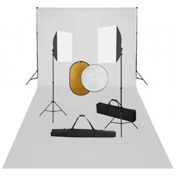 Kit de Estudio Fotográfico Día y Noche con Luces Softbox, Fondos (Negro, Blanco, Verde) y Reflector