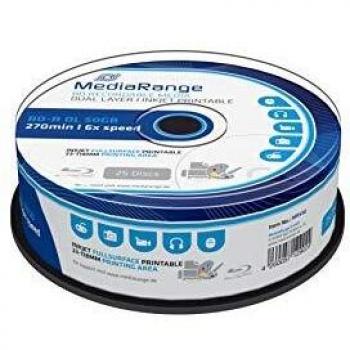 MediaRange - BLU-Ray Disc BD-r DL, 50 GB / 270 min, 6X, Full Printable, 25 Piezas en Caja