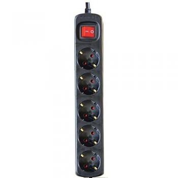 Silver Electronics - Regleta enchufe con 5 tomas con interruptor, Negro, 5 Enchufes, Cable de 1,5 metros, Protección Infantil, Toma de tierra, con protección sobretensiones
