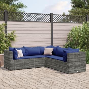 5-Piece Grey Poly Rattan Garden Lounge Set with Cushions