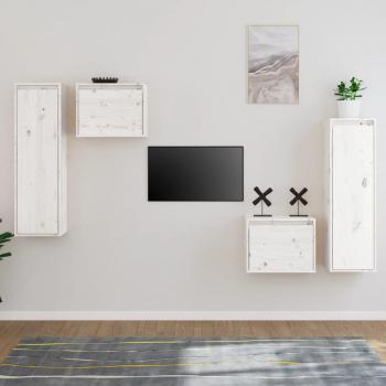 Muebles de soporte de TV 4 piezas de madera de pino maciza blanca