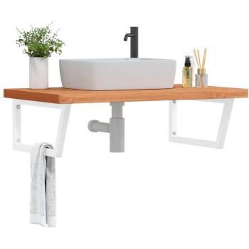 Estante de lavabo de pared de acero y madera maciza de haya Vidaxl Marrón