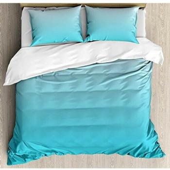 Ombre Juego de sábanas de 3 piezas Juego de funda nórdica, Deep Maldives Sealife Ocean Inspired Color acuático Diseño moderno Arte digital, Juego de fundas de edredón / Qulit de 3 piezas con 2 fundas