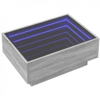 Mesa de centro y LED madera ingeniería gris Sonoma 70x50x30 cm con luces LED RGB, espejo infinito y conector USB