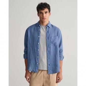 Camisa Regular Fit de lino teñido azul Gant para hombre