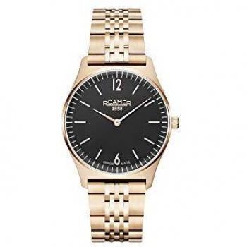 Reloj Hombre Roamer 650815496050 - Reloj analógico, caja de acero inoxidable, correa de piel, resistencia al agua hasta 50 metros, cristal mineral, esfera en color negro con detalles plateados, movimiento de