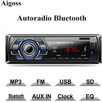 Aigoss Autoradio Bluetooth, Control Remoto Manos Libres FM Estéreo de Coche 60W x 4, Apoyo de Reproductor MP3 Llamadas Manos Libres, Función de Radio y de Archivo