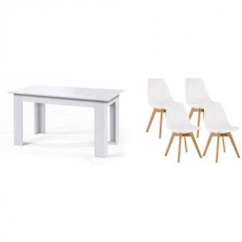 Pack Mesa de Comedor Fija Blanca + 4 Sillas Nórdicas Blancas