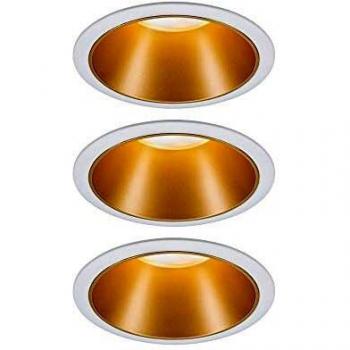 Set de 3 spots LED empotrables Cole, dorado y blanco, 6.5W, 2700K, IP44