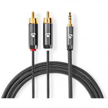 Cable de Audio Estéreo 3.5 mm Macho a 2x RCA Macho, Color Gun Metal Gris, Longitud 5 Metros, Conector Baquelita Dorada
