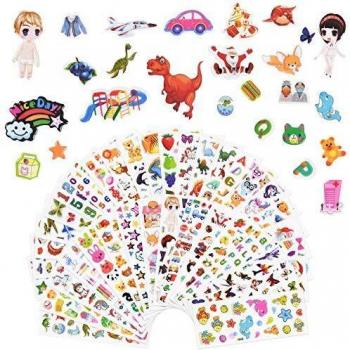 Vicloon Pegatinas para Niños 1000+3D Puffy Pegatinas, 38 Hojas Pegatinas Infantiles para Gratificantes Regalos Scrapbooking Que Incluye Animales, Dinosaurios, Chica de Vestir y Más