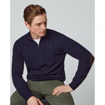 Jersey de hombre Hackett en azul marino con cuello perkins y tejido Merino Cash Mix Hzip