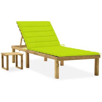 Tumbona de jardín con mesa y cojín de madera de pino impregnada